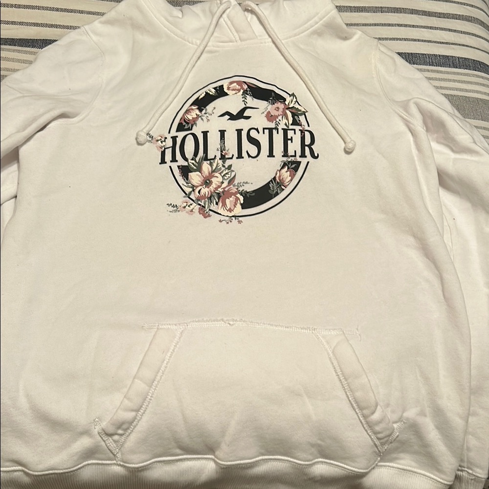 Hollister White Hoodie with Floral Emblem